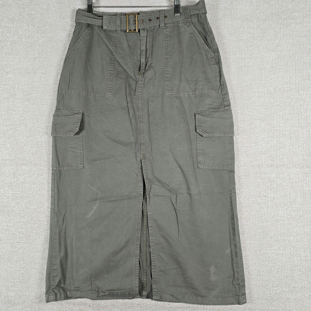 Maurices Womens Olive Green Cargo Maxi Skirt Belted Cotton Twill Y2K‎ Size 12